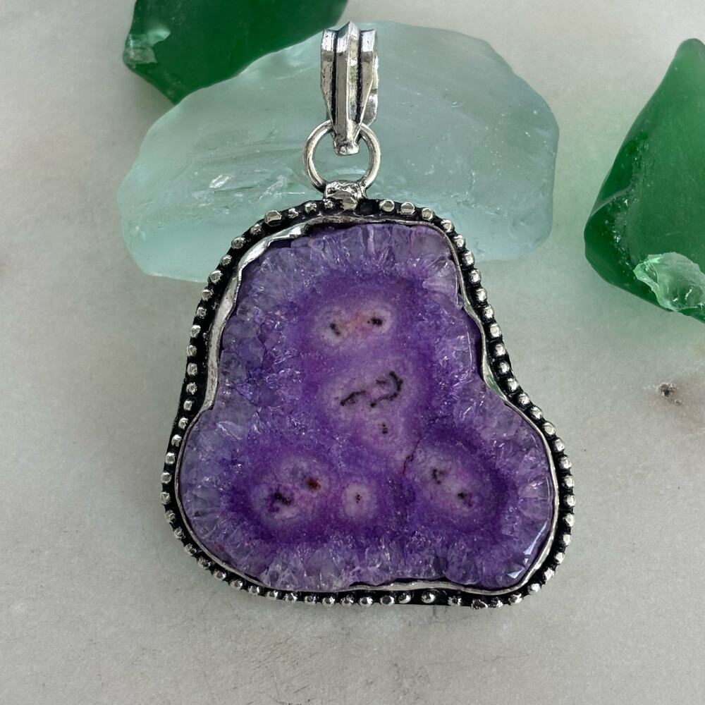 925 Sterling Purple Solar Quartz Pendant